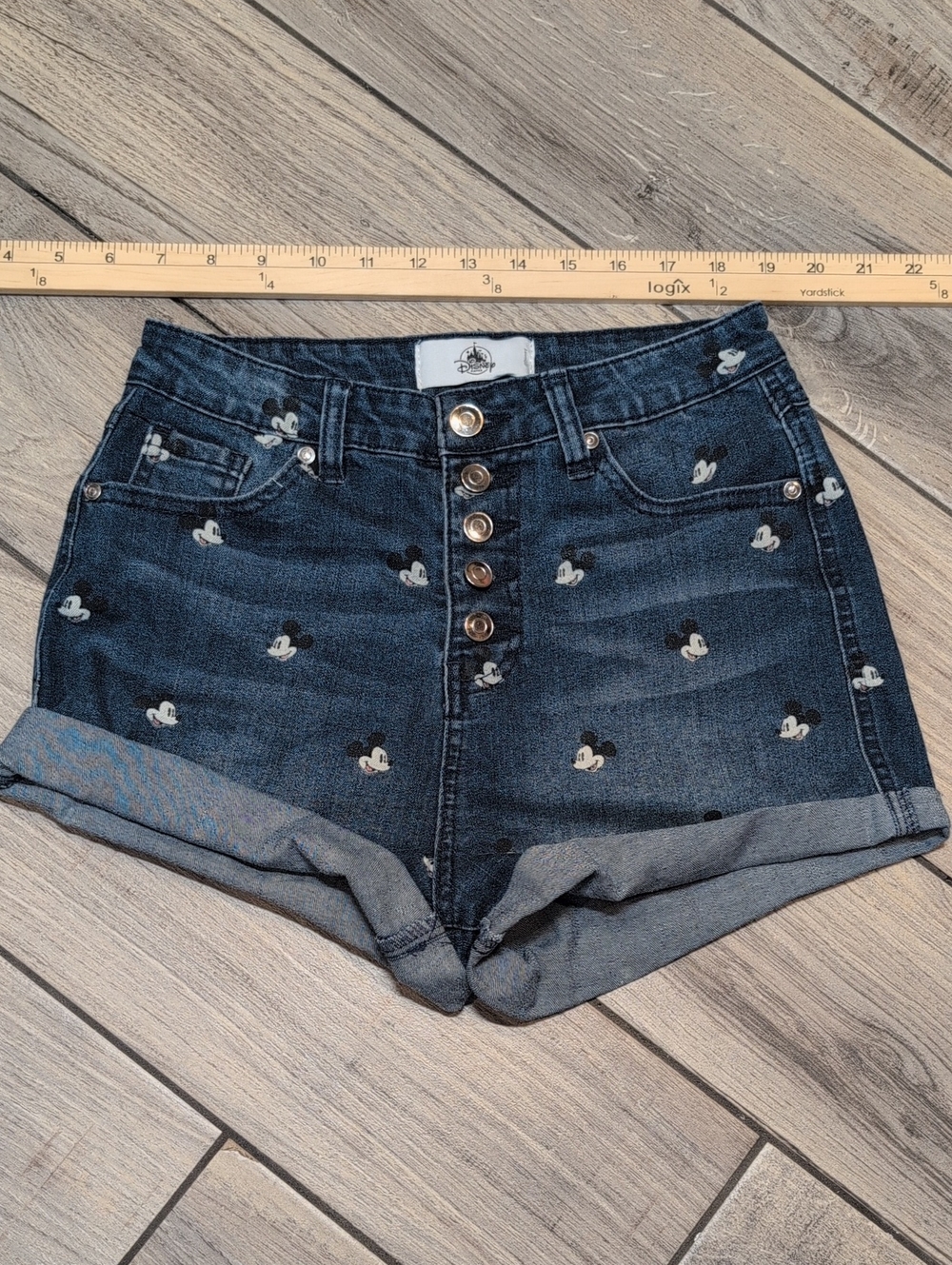 Disney Dark Blue High-Rise Denim Shorts with Mickey Print